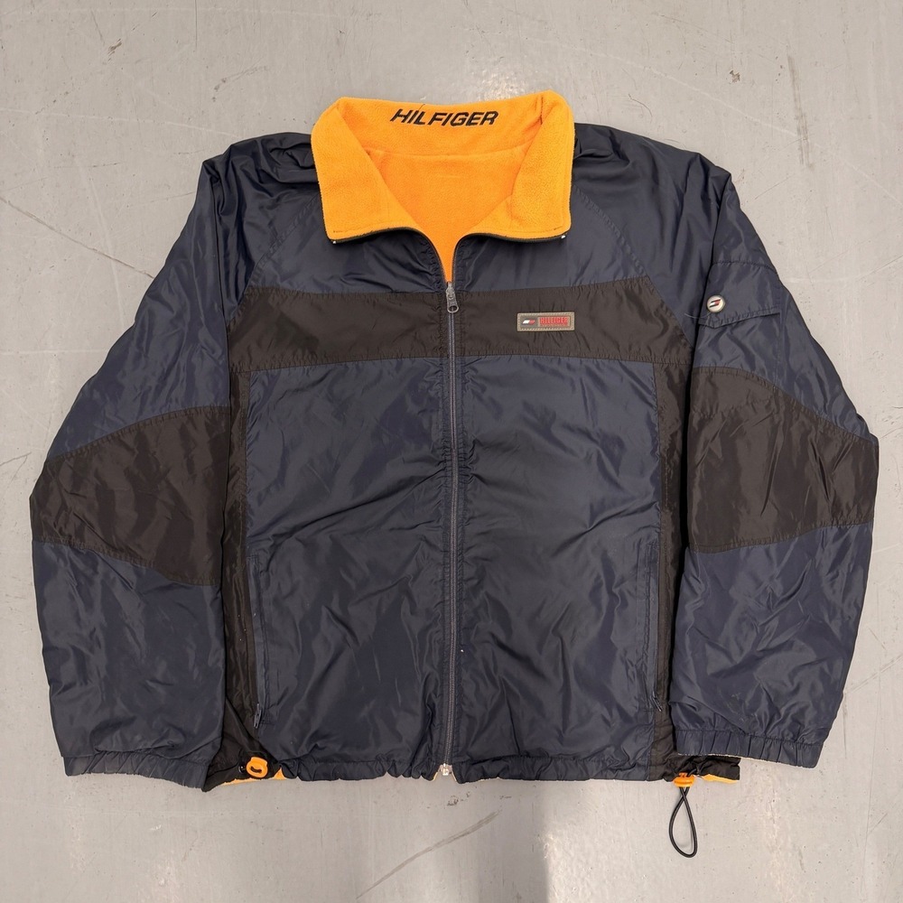Tommy Hilfiger Athletics Colorblock Track Jacket Orange Fleece Collar Zip Up XXL